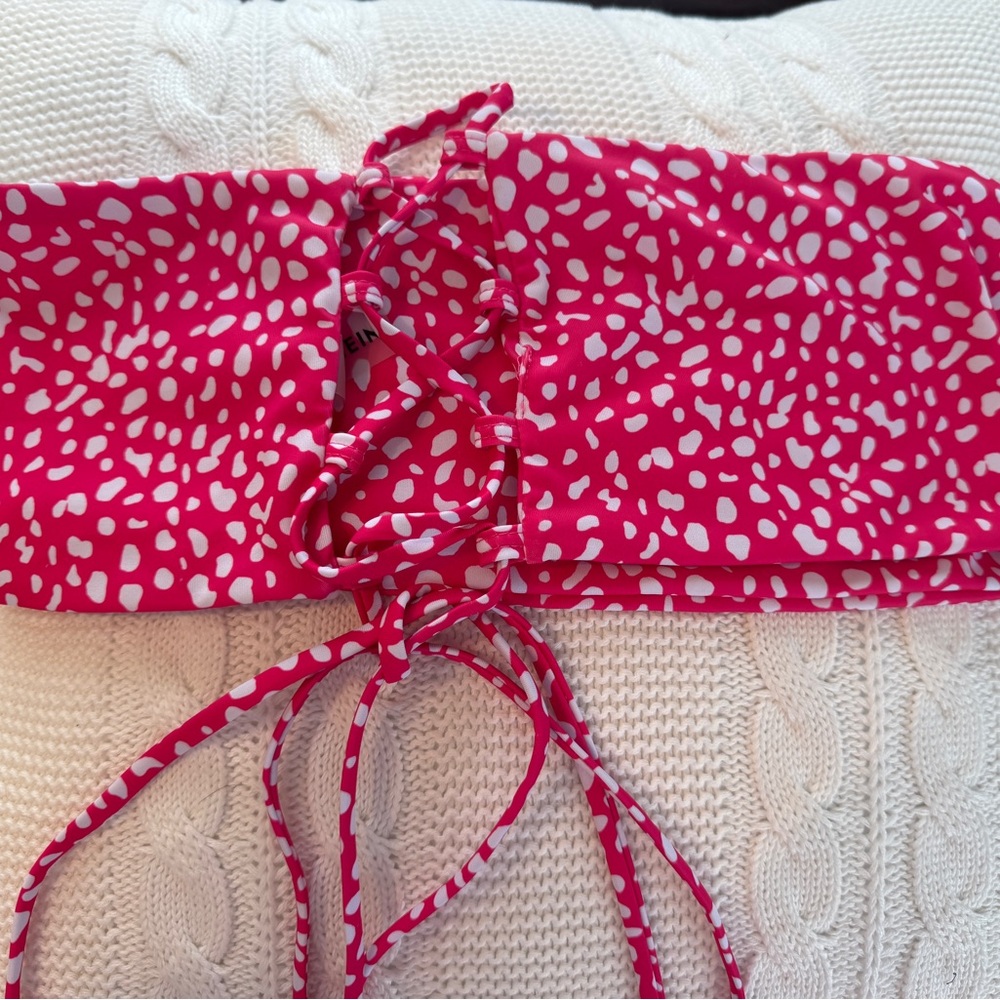 Shein Pink and White Polka Dot Bikini Top-Size L